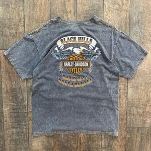 vintage 1999 harley davidson sturgis t-shirt graphic stonewashed light grey